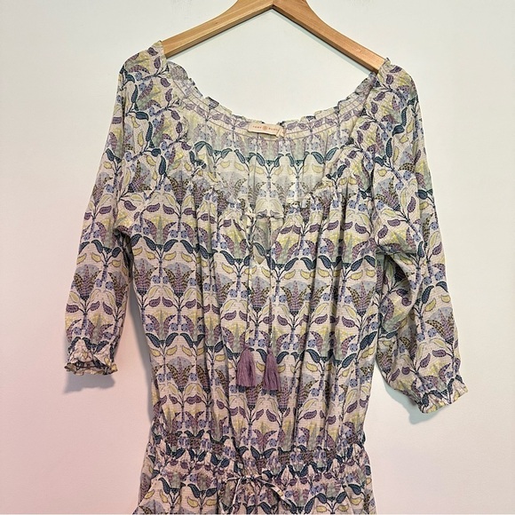 TORY BURCH silk purple Pompei Floral Mosaic Print Smocked waist Romper - Picture 5 of 13